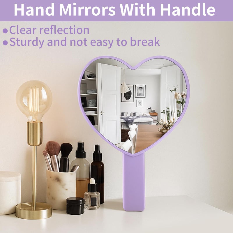 TBWHL Heart-Shaped Travel Handheld Mirror, Cosmetic Hand Mirror with Handle, Cute Hand held Mirror for Shaving Single-Sided Portable Travel Vanity Mirror for Men & Women (Purple, 1Pack) - Image 2